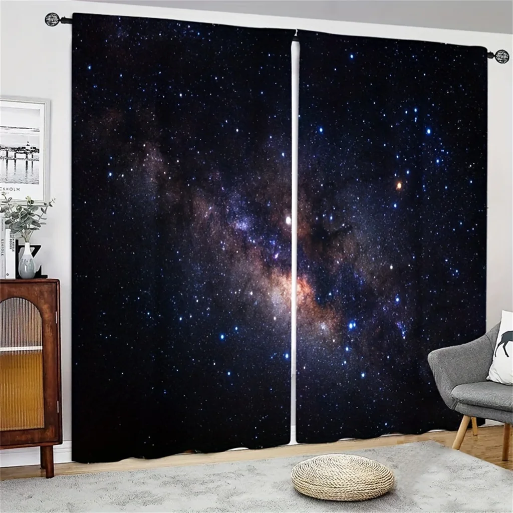 

Starry Night Milky Way Galaxy Curtains 2 Panels Space Theme Window Drapes Living Room Bedroom Modern Decor