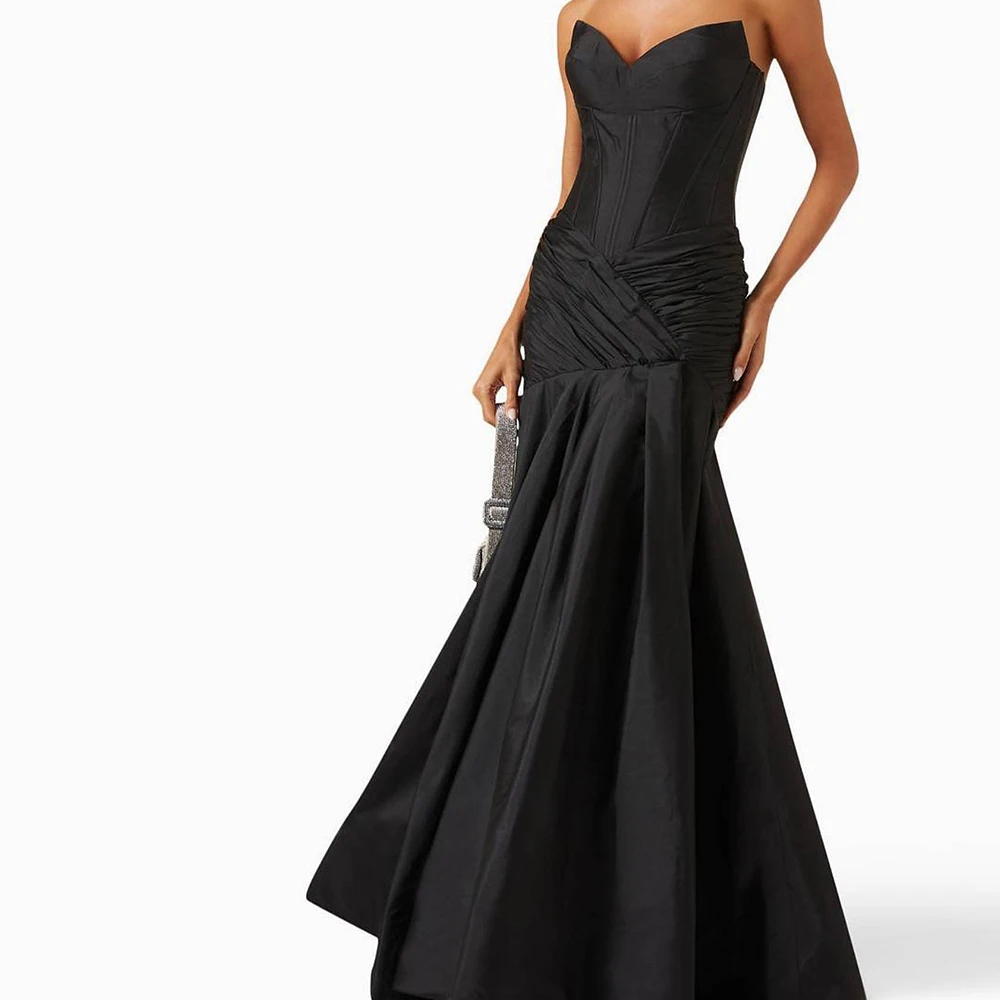 

Dubai Evening Caftan Dress Floor Length Pleats Straight Strapless Jersey Sleeveless Court Train Solid Black Quinceanera Gowns