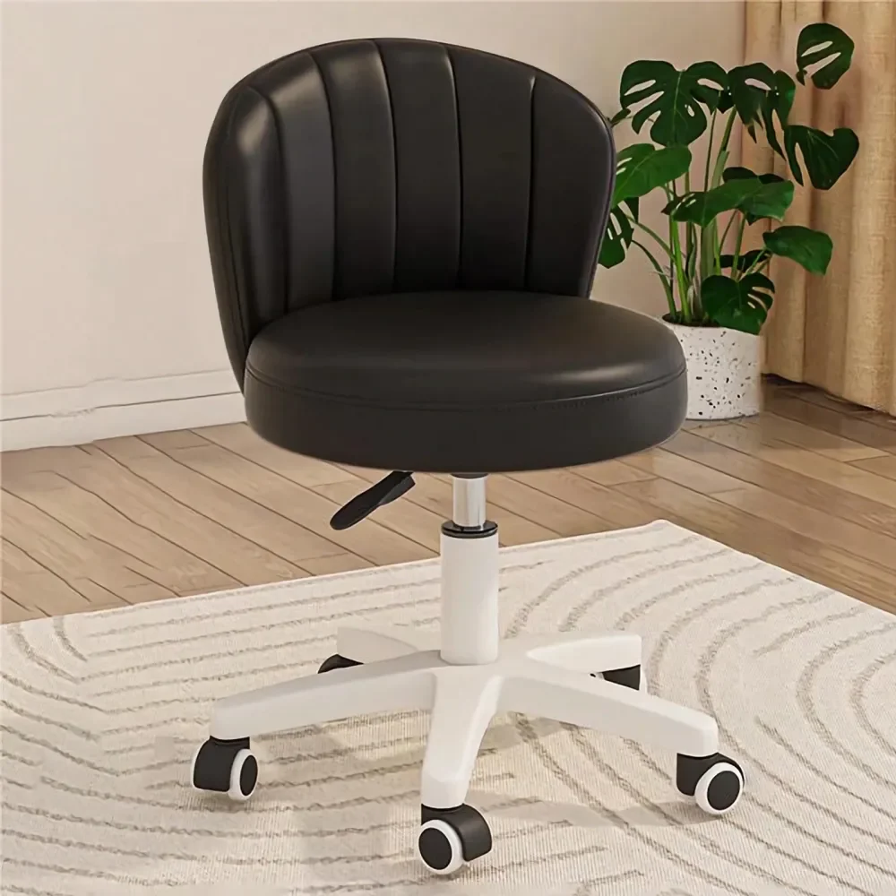 

Office Chair With Wheels PU Leather Swivel Drafting Chair With Back Rolling Round Stool Height Adjustable Work Task Vanity Salo