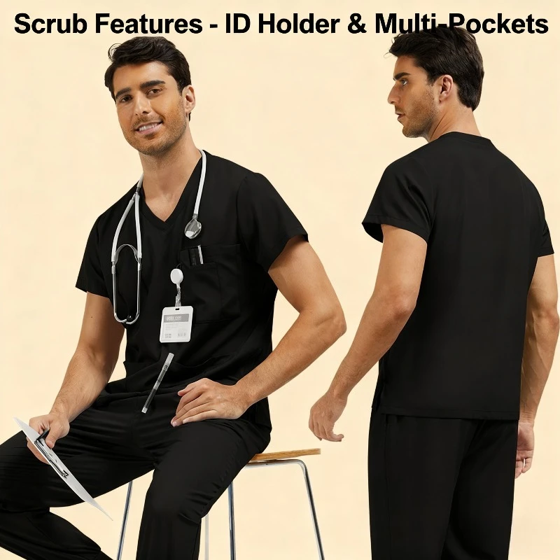 Pantaloni da uomo sottili a maniche corte, set di tute per lavare le mani, abiti da lavoro per dottori e infermiere