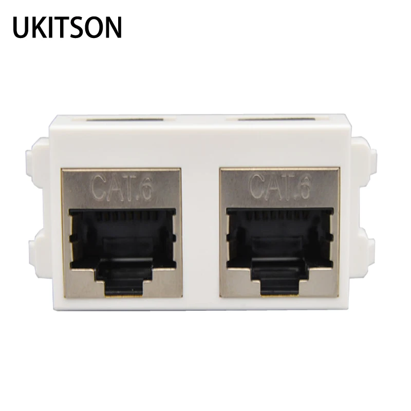 Silver Plated 2 Ports CAT6 RJ45 Socket Shiled LAN Module Slot Two Plugs CAT.6 Network Pass Through Connector Coupler 23x36mm