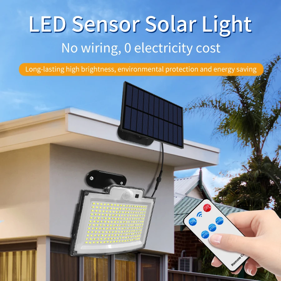 

228LED солнечный свет открытый водонепроницаемый датчик движения прожектор с дистанционным управлением 3 режима садовые фонари для садовой гаражной лампы