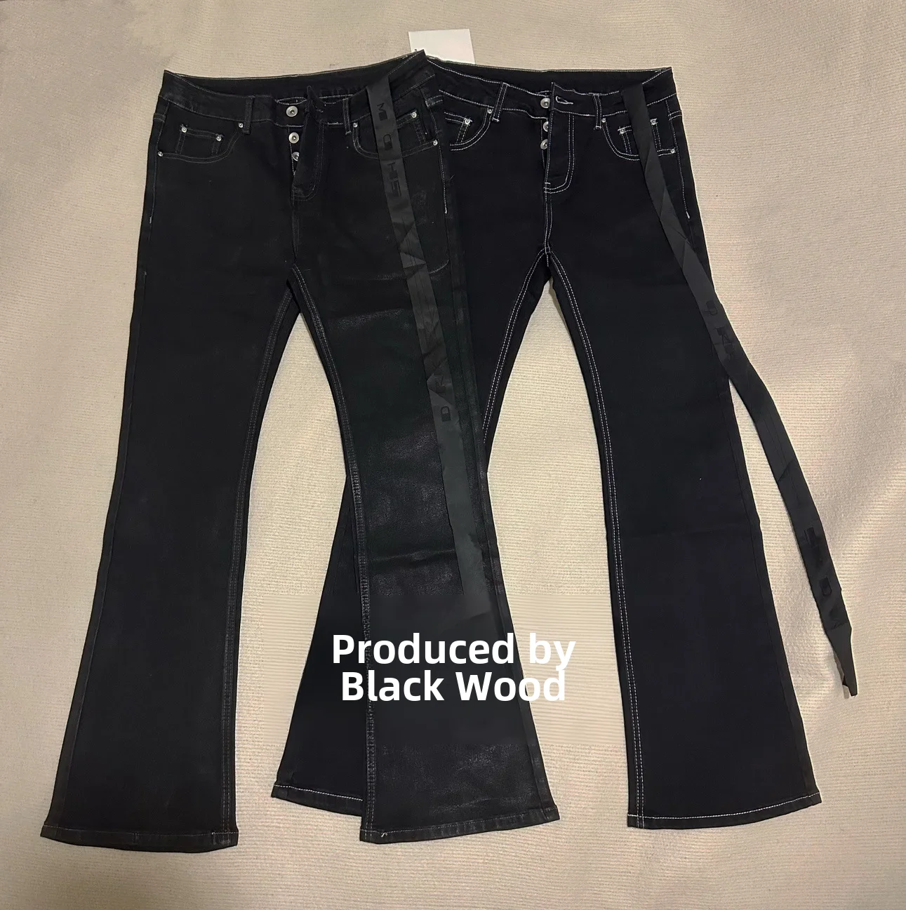 Black Wood Ro Style Handmade Jeans Belt Durable High Elasticity Brush Coated Polymer Material For Fashionable Streetwear