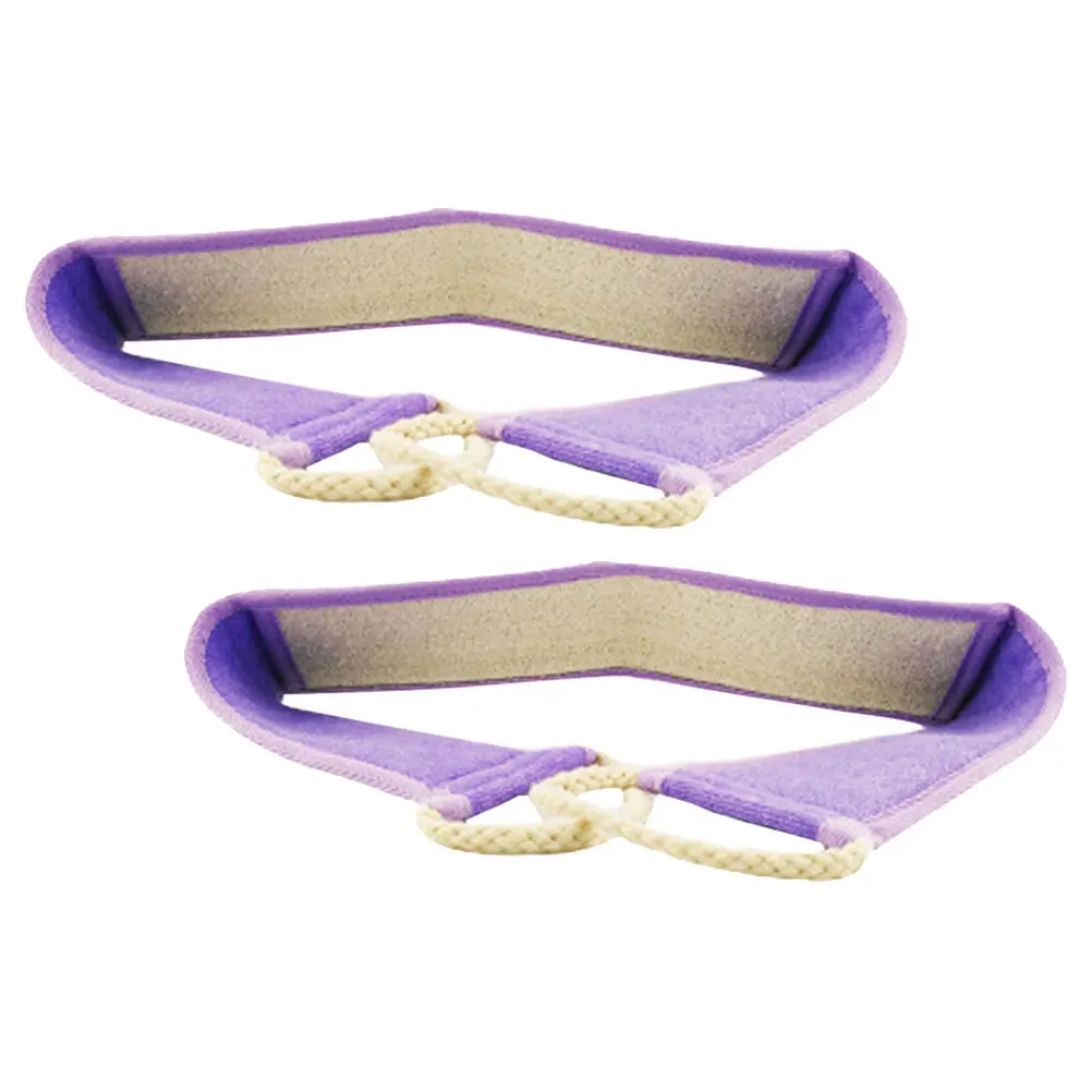 

2pcs Natural Loofah Sponge Back Scrubber For Shower Body Exfoliating Towel Stretchable Pull Strap Violet Long Strip Design
