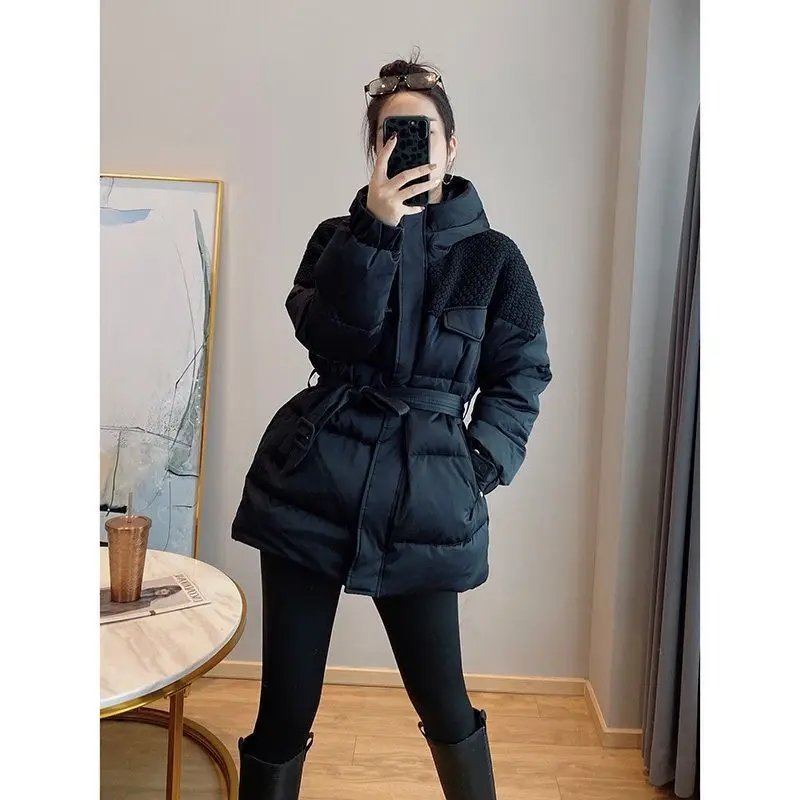 2025年新冬デザイン 厚手綿服 レディース冬用ミディアム丈ウエストフード付きジャケット