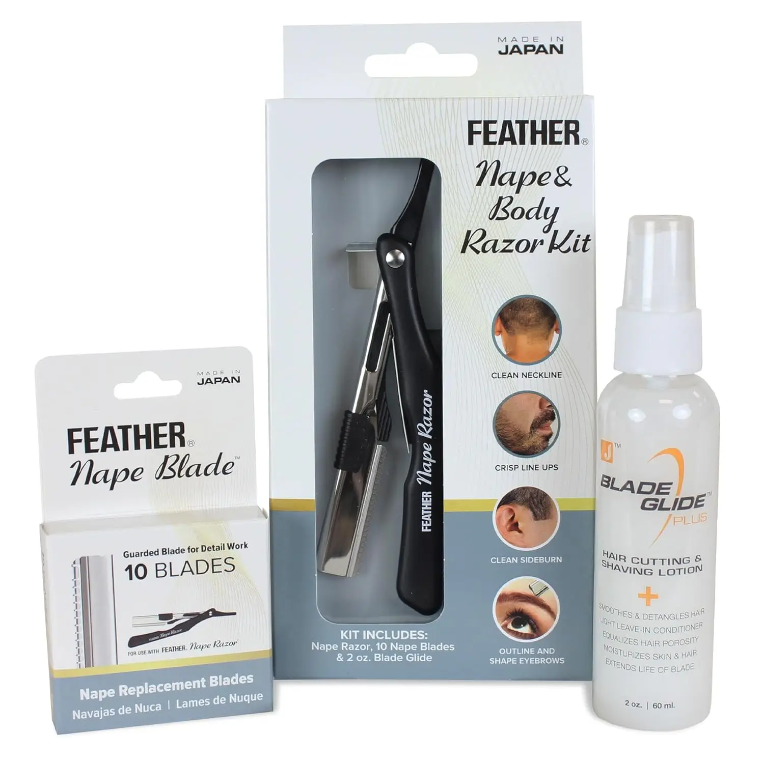 Professional Nape and Body Razor Kit with 10 Blades & Blade Glide - Ideal for Hair, Eyebrows, Bikini Line - Made in Japan