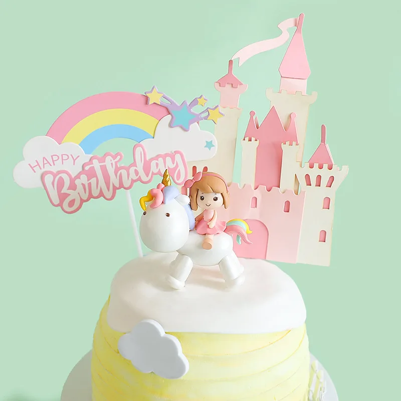 Little girl On Unicorn Cake Topper Girl Unicornio Birthday Cake Decor 1st Princess Birthday Cupcake Decor Happy Birthday Decor