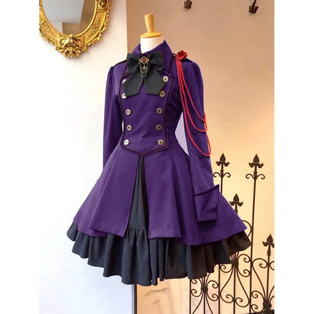 Women Uniform Dress Medieval Retro Court Princess Elegant Square Collar Patchwork Ball Gown Halloween Gothic Cosplay Costume