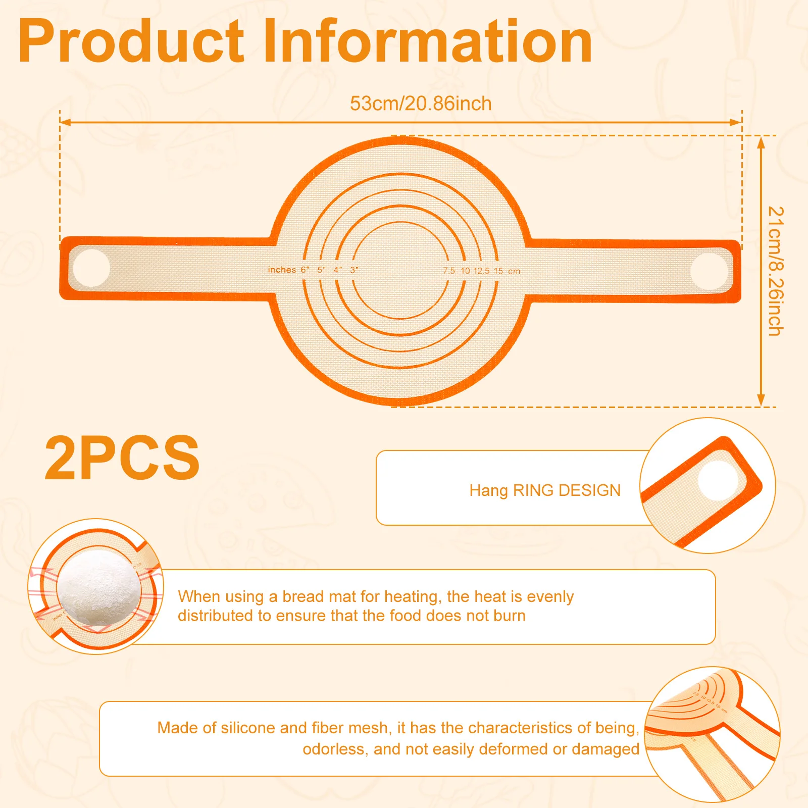 2 Pcs Silicone Bread Sling Long Handle Baking Mat Non-stick Sourdough Bread Mat Sling for Transferable Dough Pastry Dutch Oven