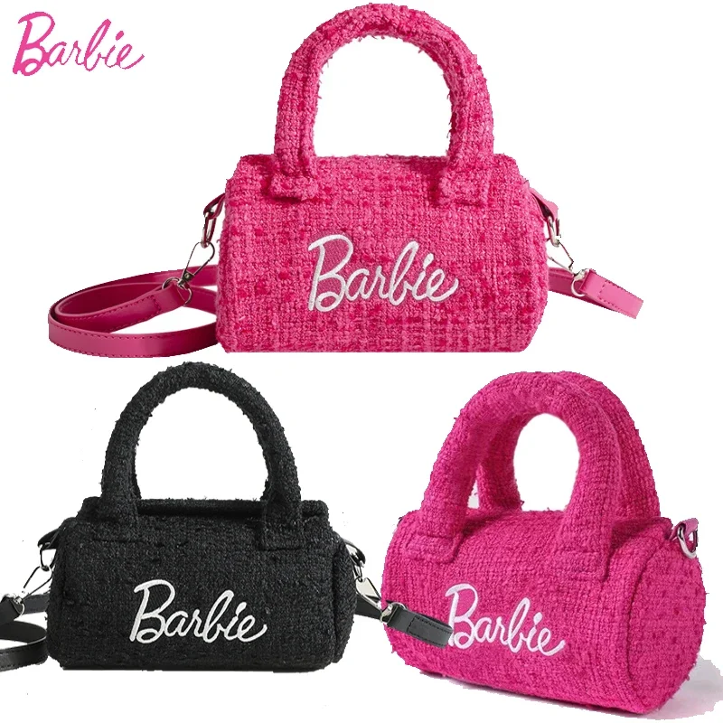 

Fashion Barbie Pink Messenger Bags Cute Girls Barbie Handbag Women Shoulder Bag Cylindrical Bucket Bags Ornaments Holiday Gifts