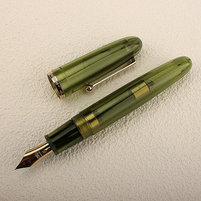 Jinhao 9019 Fountain Pen 40 Nib Heartbeat F 0.5MM Nib Olive Green Transparent Barrel for Calligraphy Signature Pens