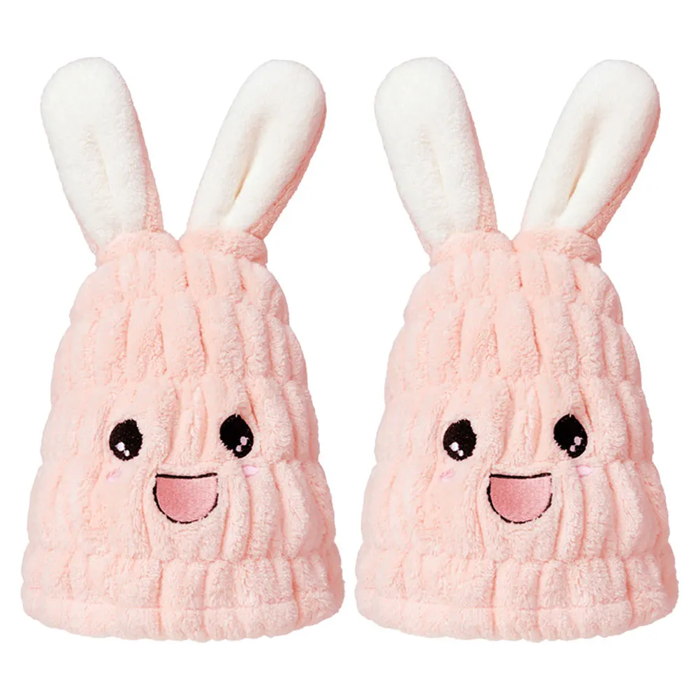 

2Pcs Super Absorbent Rapid Hair Drying Towel Microfiber Turban Bunny Ears Quick Dry Hair Wrap Cap Bath Use