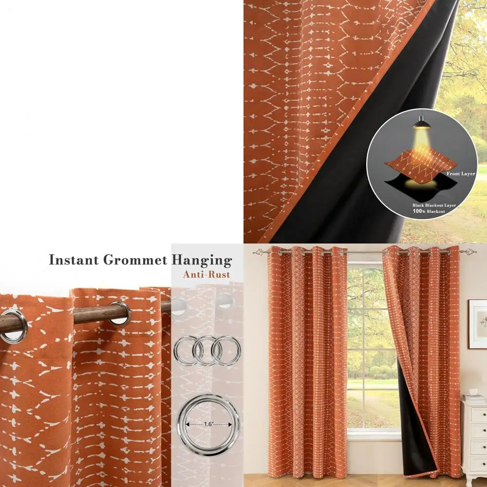 

Winter Insulated 96 Boho Burnt Orange Striped Curtains, Rustic Western Style for Bedrooms & Living Spaces