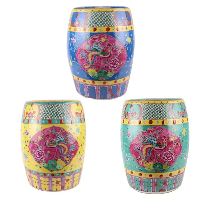 Pastel yellow background window phoenix pattern stool porcelain pier garden home ceramic ornaments