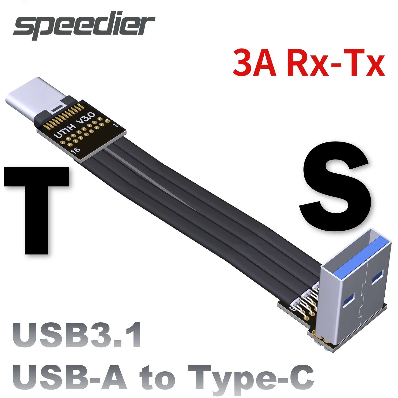 2022 NEW FPV USB 3.1 Cable Type-C To USB-A FPC Shield Flat Cable Right Angled USB 3.1 Data Extender Cord For PC TV USB Extension