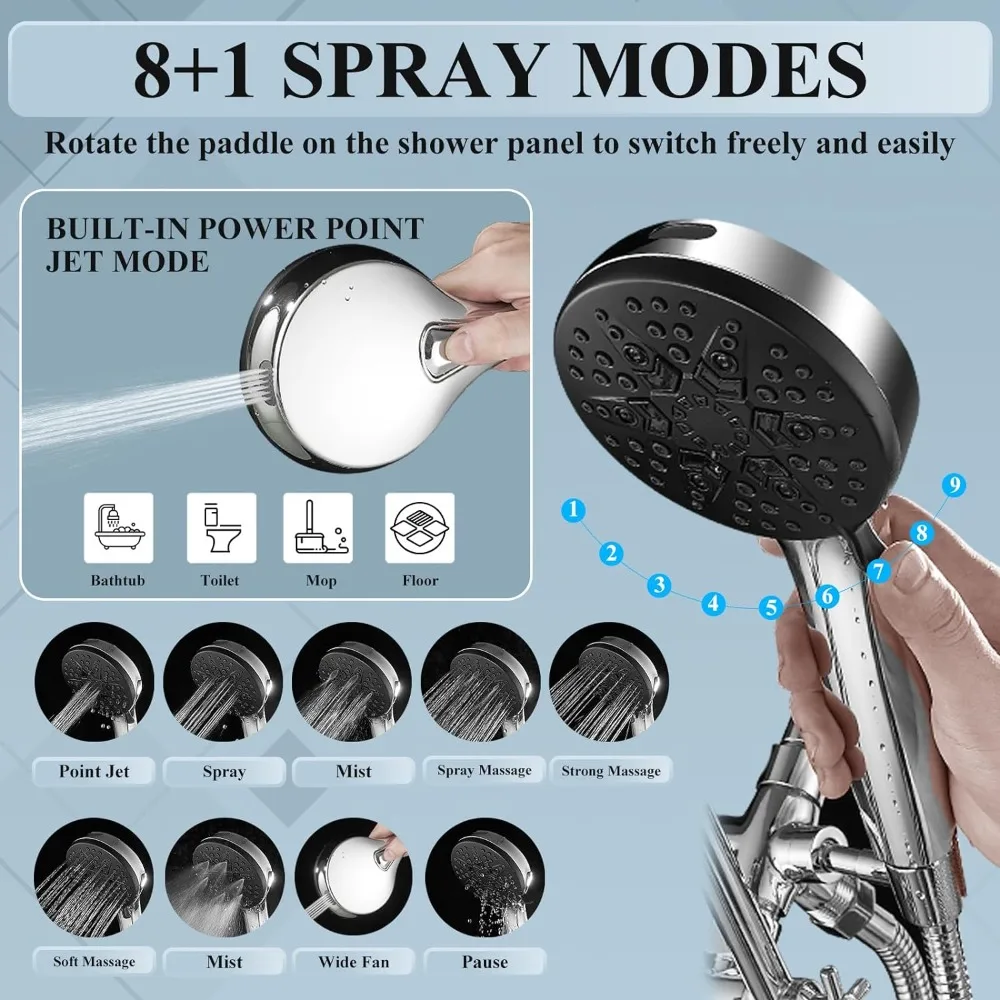 10 Inch Rain Shower Head with Handheld Spray (10+9 Settings), High-Pressure Rainfall Shower Head Combo with 3-Way Diverter