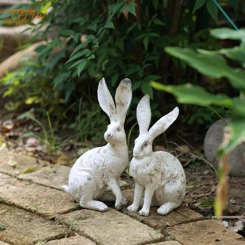 

Rustic Woodgrain Rabbit Resin Sculpture Garden Balcony Decorative Item Creative Moving Gift Country Style Decorative Ornament
