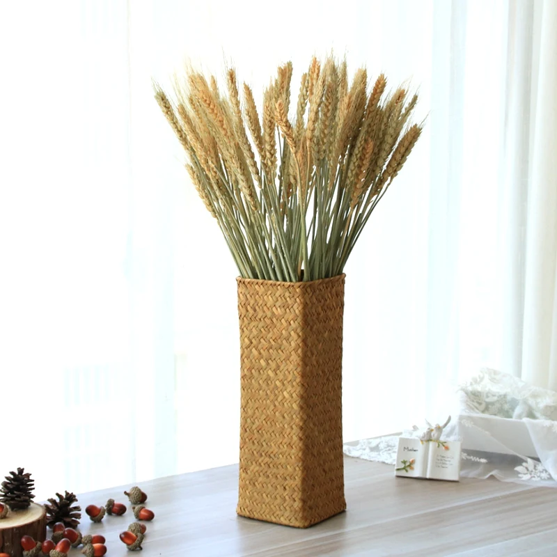 Natural Seaweed Weave Basket Pastoral Rattan Vase Bamboo Weaving Room Flower Arranger Gypsophila Dried Decoration