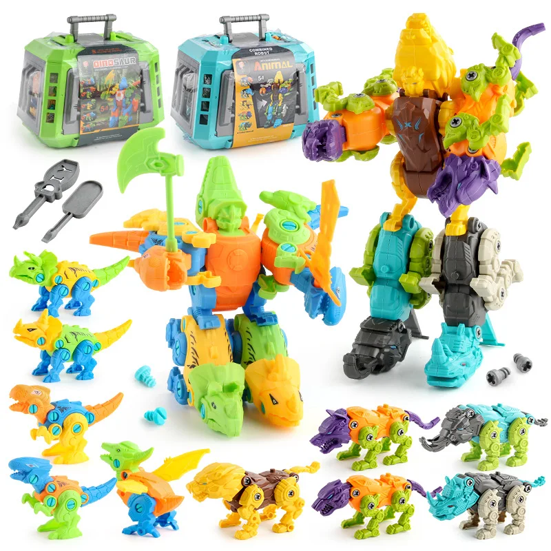 Children Assembly Dinosaur Constructor With Screwdriver DIY Set Building Blocks Disassembly Screw Robot Model Toys with box