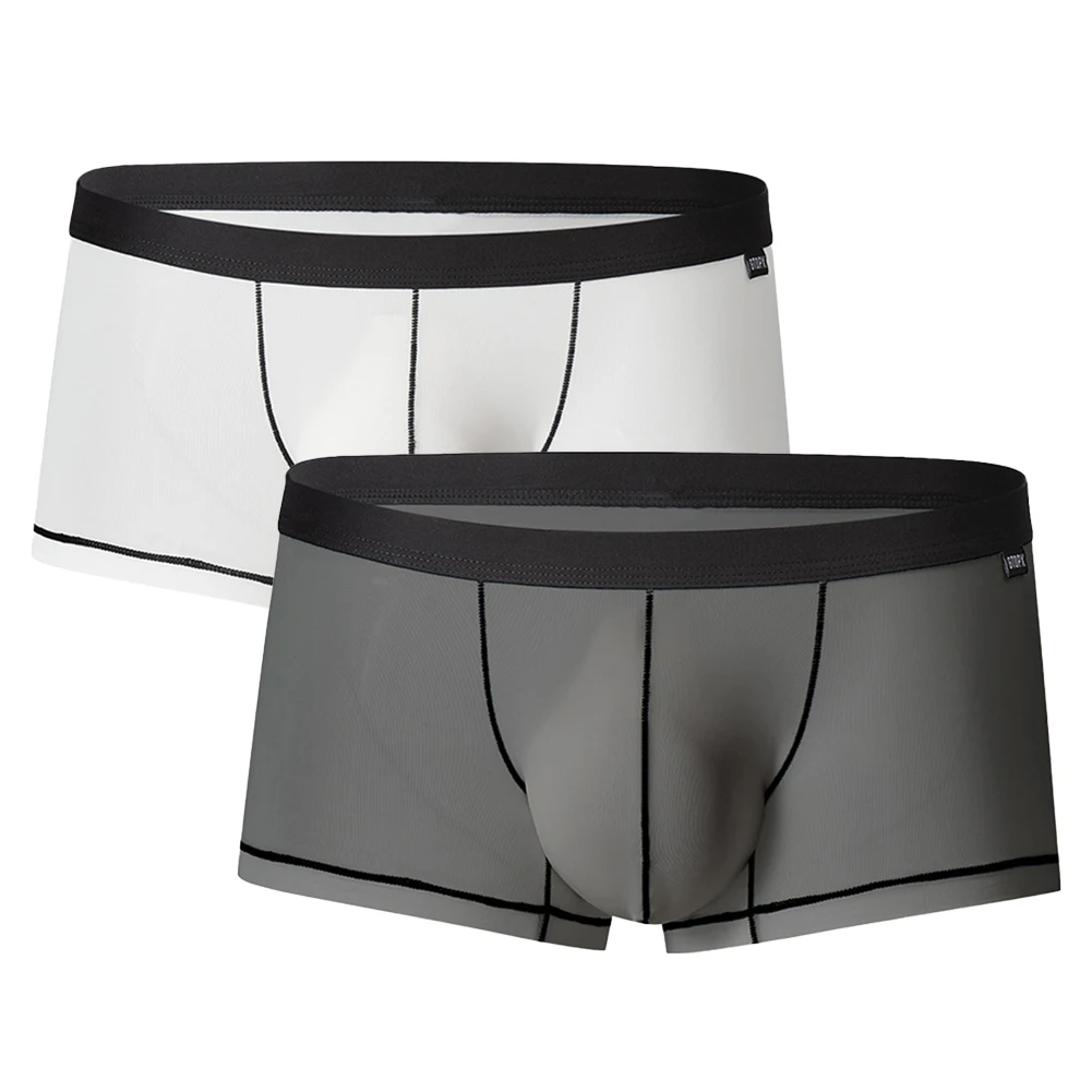 رجل الملاكم جذوع الحرير الجليد السروال الانتفاخ الحقيبة تعزيز منخفضة الخصر عرق الصيف تنفس السراويل رقيقة لينة زلة أوم