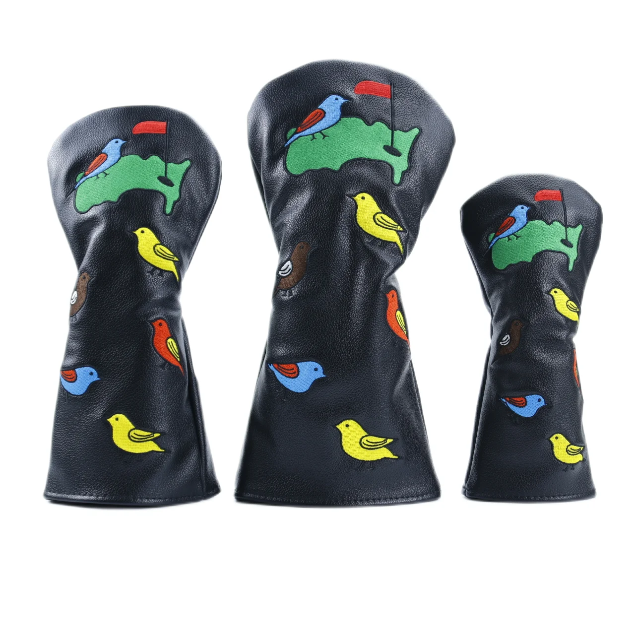 Golf Personalized PU Leather Course Bird Pattern Driver Fairway Hybrid Wooden Club Head Cover