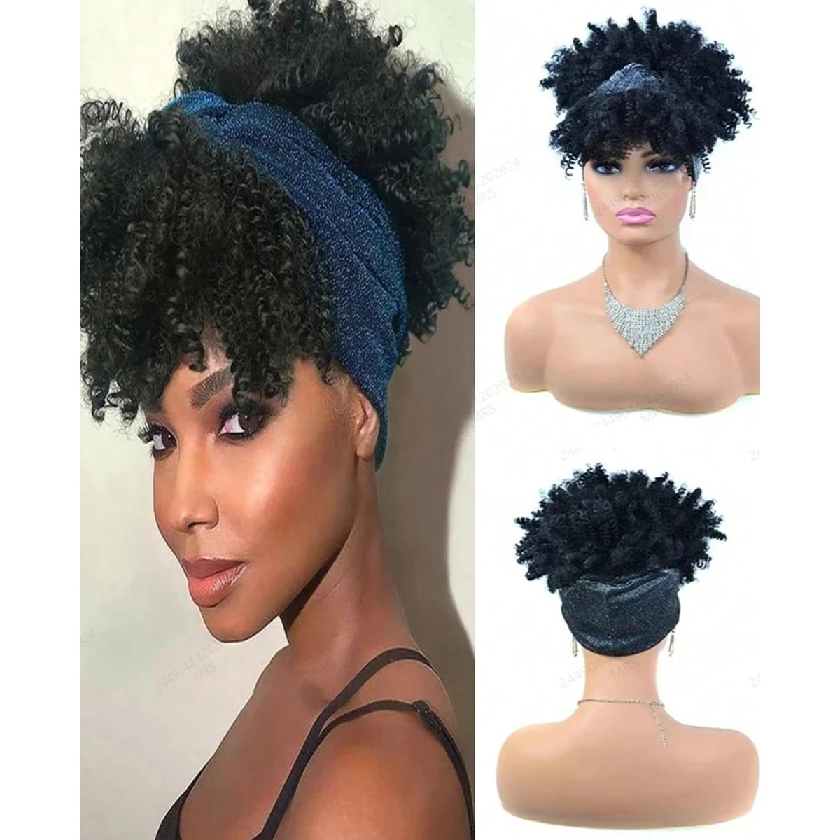 Pelucas de diadema negras para mujer, peluca Afro rizada con pelo corto sintético, pelucas con diadema adjunta