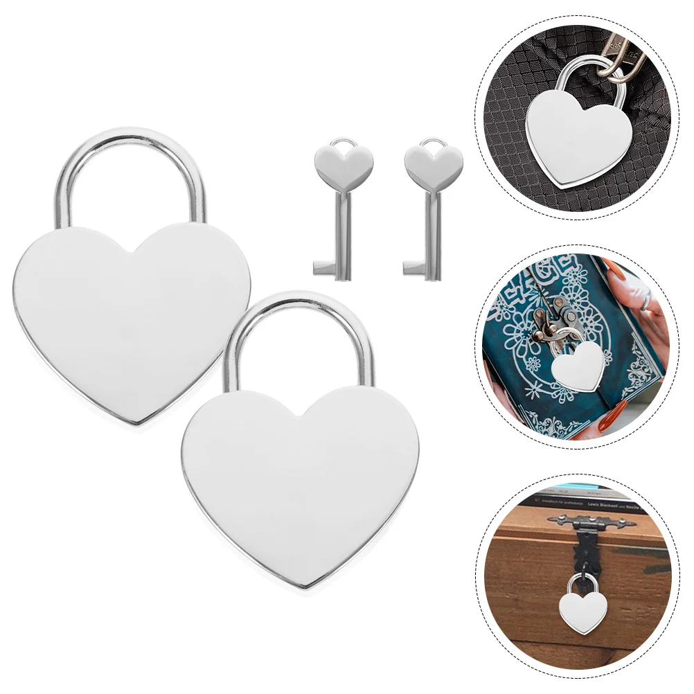 2 Sets Couple Heart Lock and Key Diary Locks Luggage Padlock Suitcase Metal for Love Bridge Zinc Alloy Mini Lovers