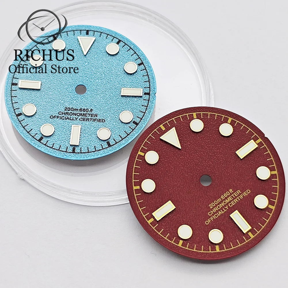 RICHUS 28.5mm Wine Red/Sky Blue Luminous Snowflake Dial Fit NH34 NH35 ETA2824 PT5000 Miyota DG Series Watch Mod Parts