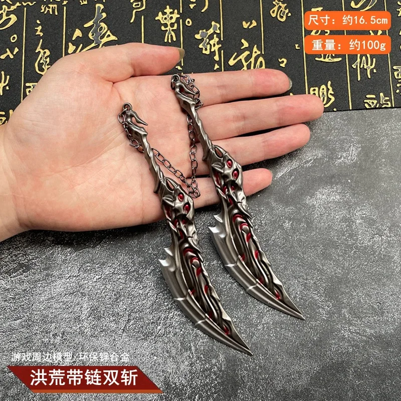 16,5 cm/6,5 zoll Valorant Spiel Modell Mit Anti-Verloren Kette Doppel Slash Schwert Katana Cosplay Prop Metall Handwerk geschenke Spielzeug für Jungen