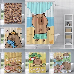 Shower Curtain Waterproof Polyester Fabric Paint Colorful Bath Curtains Kawaii Capybaras Home Bathroom Decor With Hook