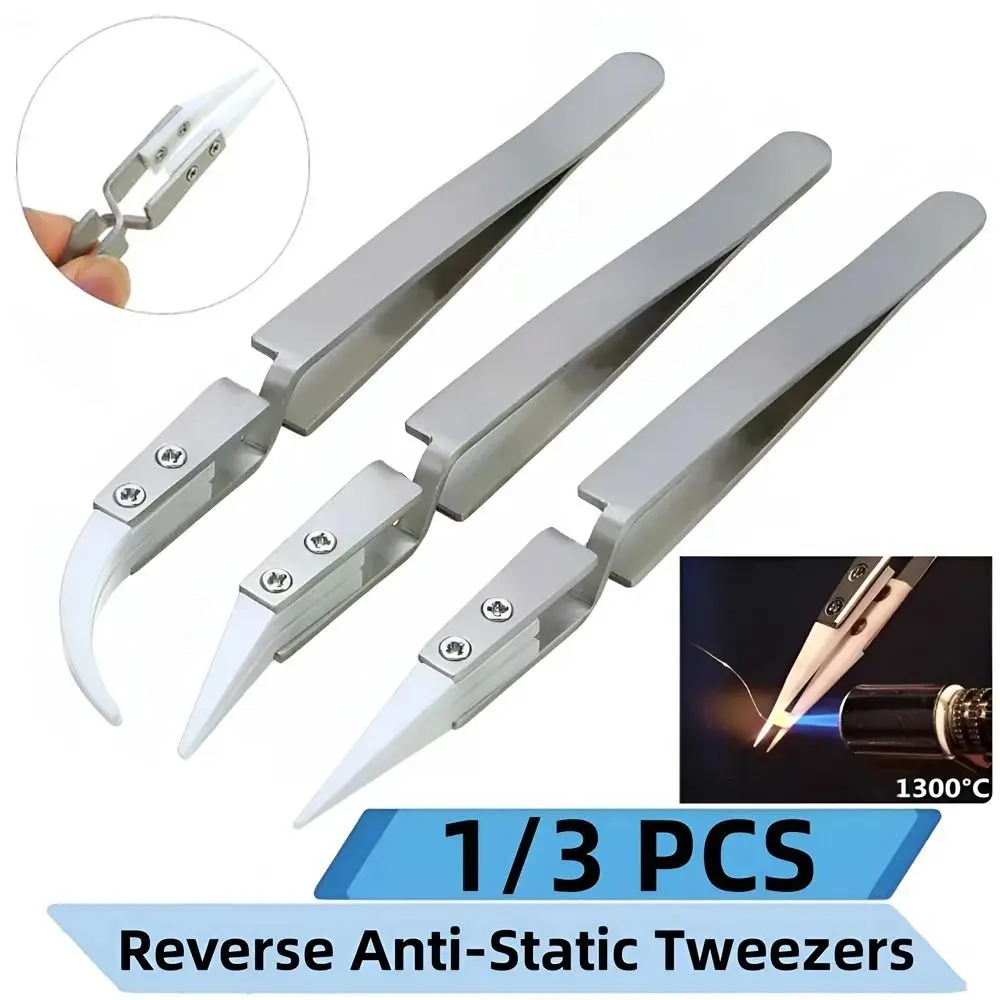Ceramic Straight Tip Electronic Soldering Anti-Static Reverse Acid Resistant Precision Chuck Insulation Ceramic Tweezers