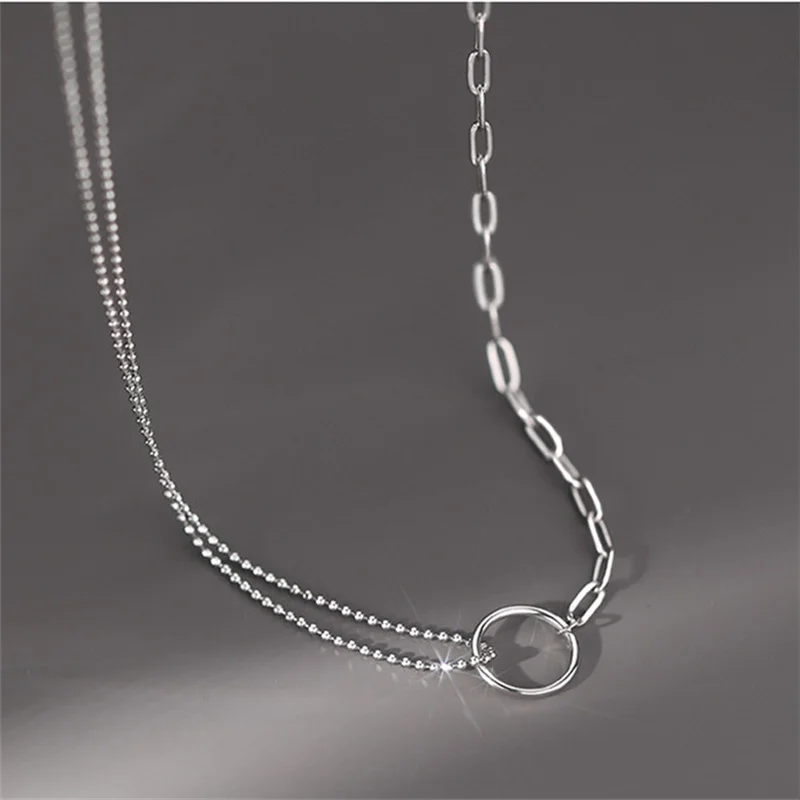 Temperament Round Circle Pendant Women Double Layer Necklace Jewelry Trendy 925 Silver Clavicle Chain Female Party Accessories