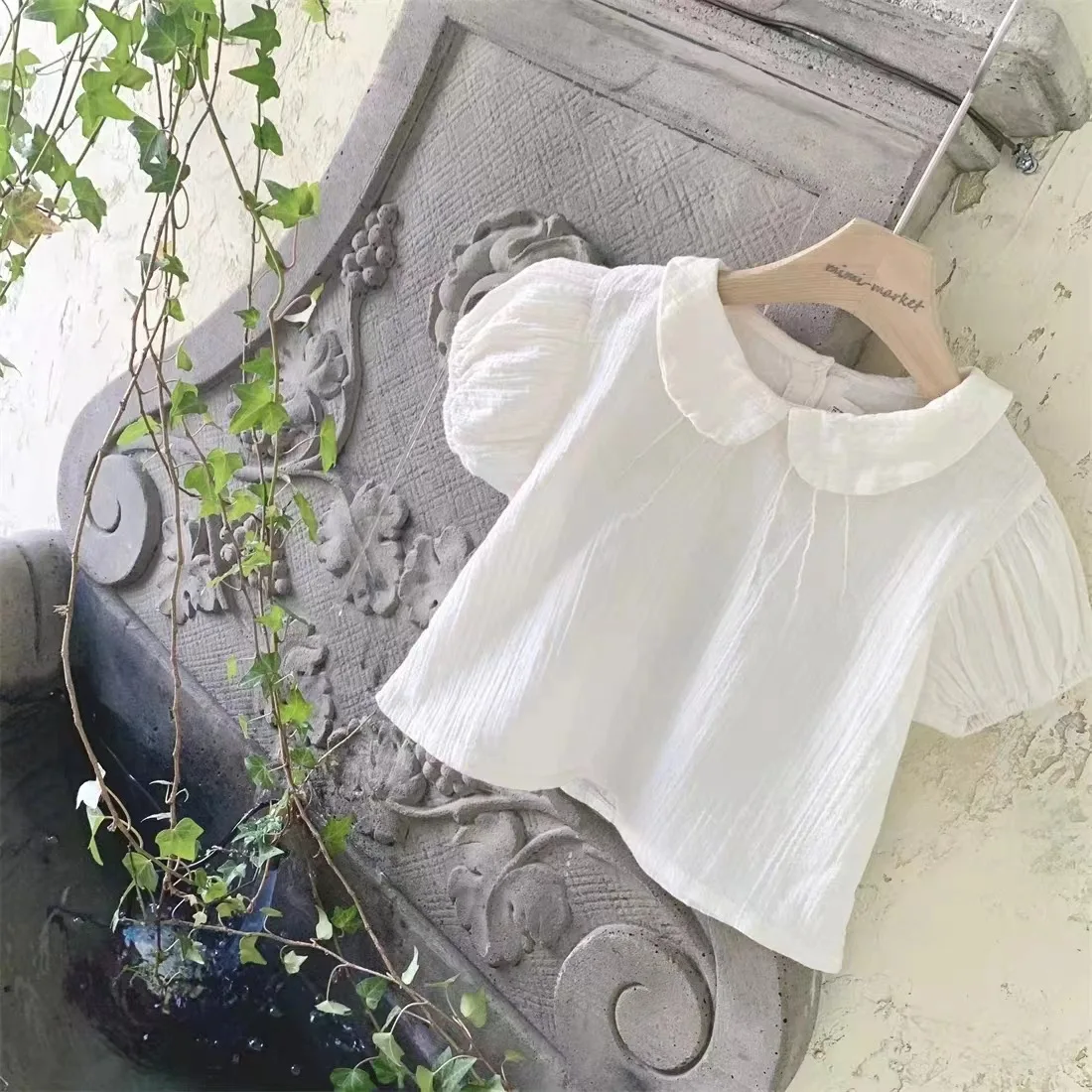 Korean Version of New Summer Baby Girl Cute Collar Short Sleeved Doll Shirt T-shirt for Infants Young Children Short Sleeved Top