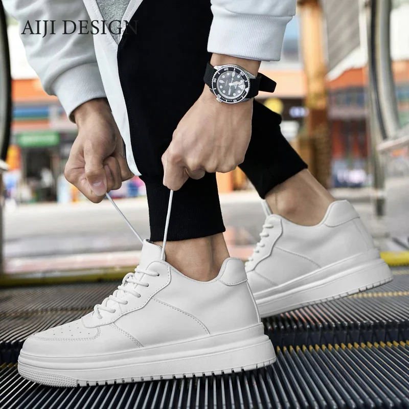 Genuine Leather New height increasing shoes for men 8cm elevator sneakers sport zapatillas de Hombre big size 46luxury