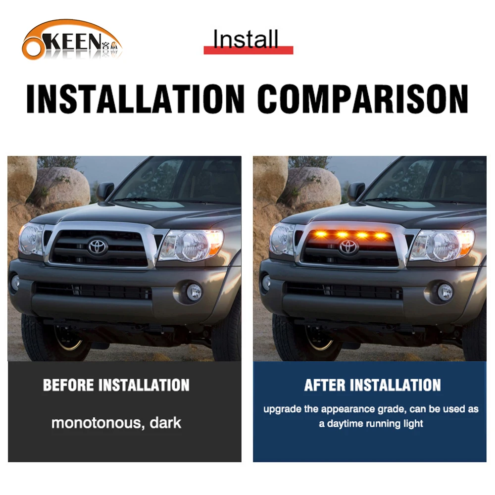 OKEEN 4In1 Tacoma Car Front Grille Lights For 2012 2013 2014 2015  Amber Driving Lamp LED Daytime Running Light  Auto Accessory