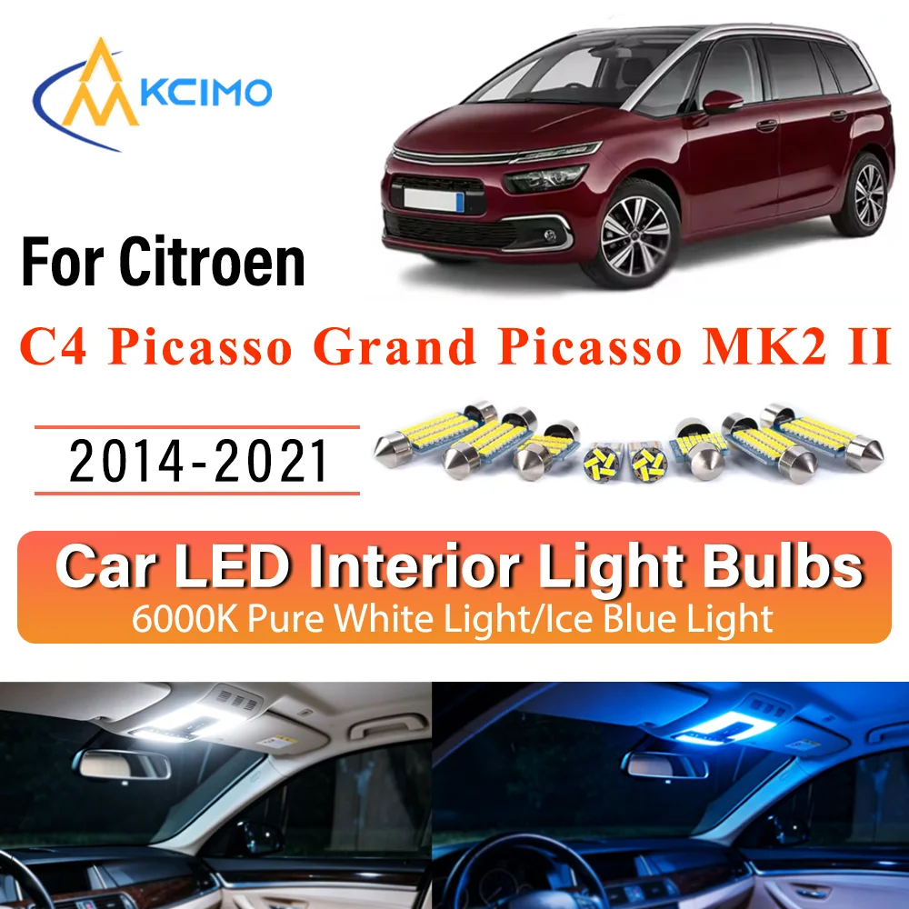 KCIMO New Canbus Number Plate Bulb For Citroen C4 Picasso Grand Picasso MK2 II 2014-2021 Premium Error-Free Easy Install Lights