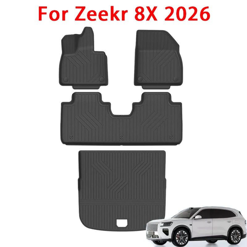 

for Zeekr 8X 2026 Car Floor Mats & Cargo Liner Trunk Pad, TPE 3D Foot Mat Waterproof Odorless Tray Set BLACK
