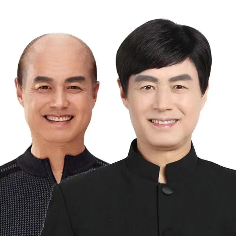 

Middle Aged and Elderly Man Daily Match Short Hair Party Dress Up Headwear Side Swept Bangs Wig Cover Ball Man Short Style Wig