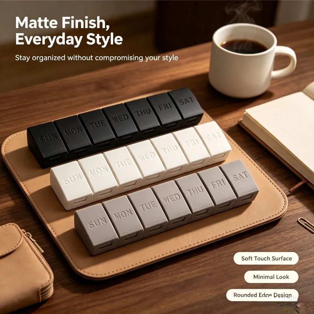 Matte 7 Day Weekly Pill Organizer Portable Independent Grid Pill Box Travel Vitamin Medicine Storage Case Daily Tablet Container
