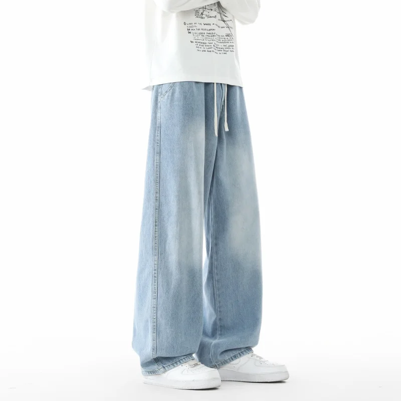 2026 Autumn Men's Youth Denim Casual Straight-Leg Wide Pants