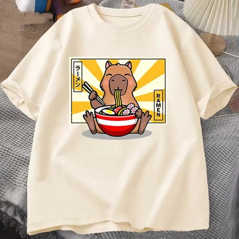 Capybara Cotton T-shirts Casual Men\'s Clothes Oversized Short Sleeve Tees Summer Japanese Streetwear 90s Animal Graphic T Shirts