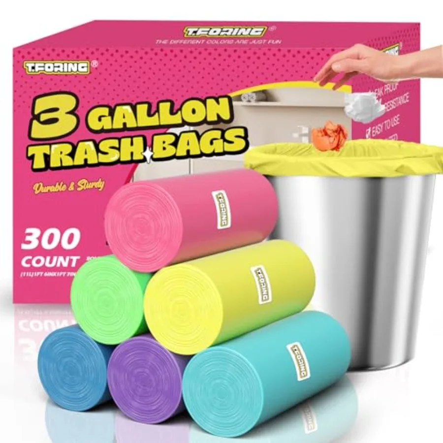 

300 Count 3 Gallon Trash Bags - 12 L Colored Small Garbage Bags Unscented Wastebasket Liners Heavy Duty and Leakproof Mini Can