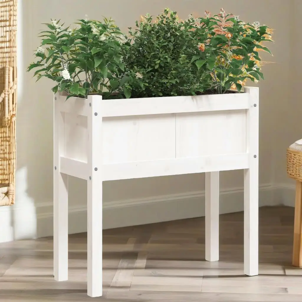 

Elevate Your Garden: White Wooden Planter with Legs - 27.6x12.2x27.6-Inch Solid Pine