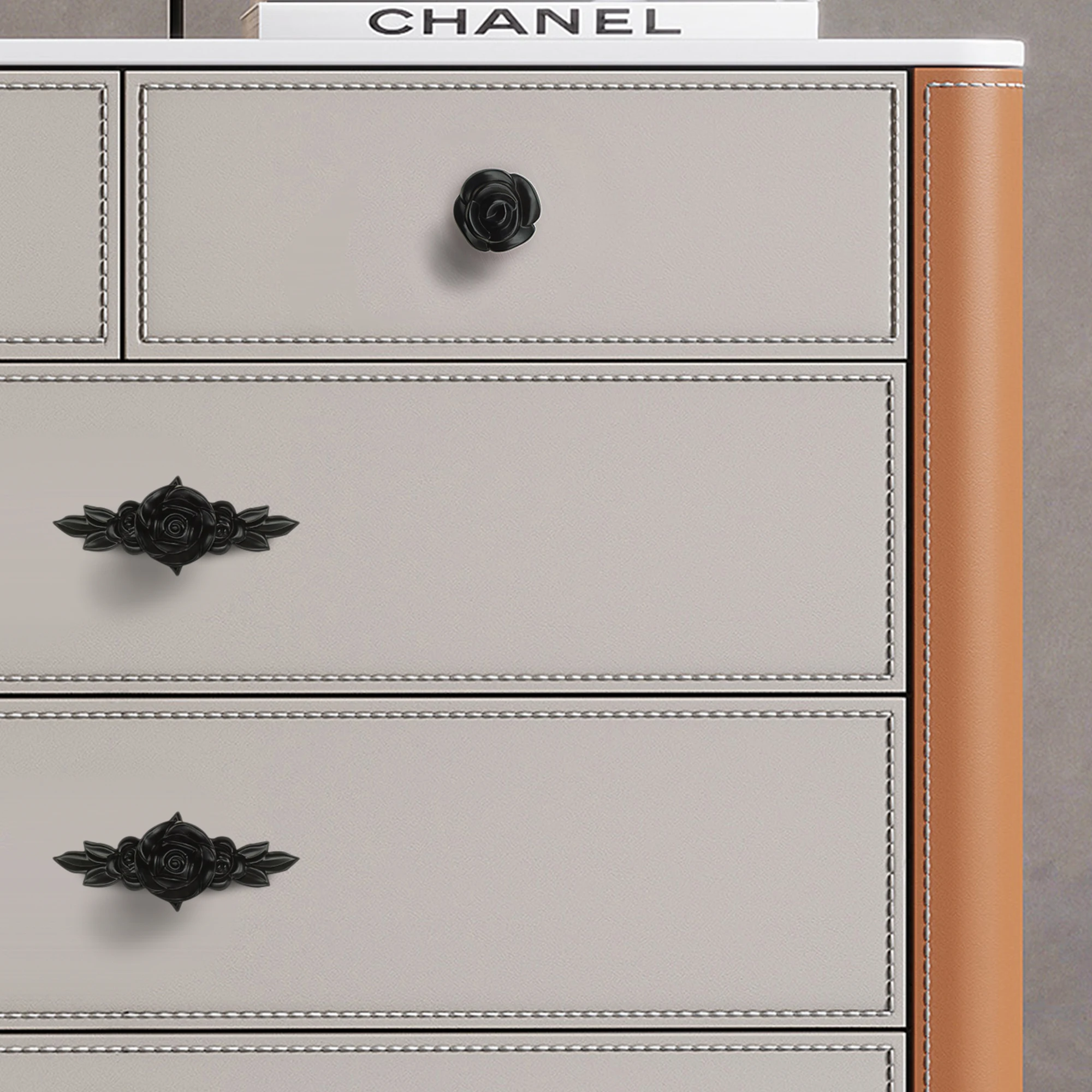 Black Rose Flower Cabinet Handles Decoration Drawer Knobs Creative Kitchen Cupboard Wardrobe Pulls Zinc Alloy Furniture Hardware