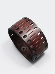 Personality retro wide genuine leather bracelet punk style simple hollowed out men's bracelet