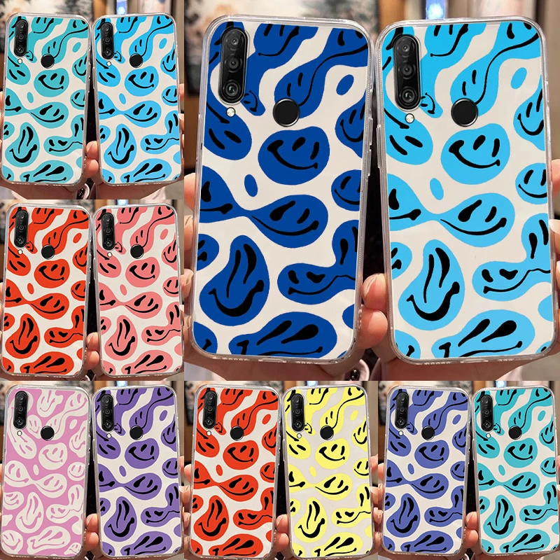 Cartoon Smiling Face Phone Case For Huawei P30 P20 Pro P20 Lite Nova 6 SE P Smart 2019 Y6S 8A Y9 Honor 9X 9C 5G Soft Clear Cover
