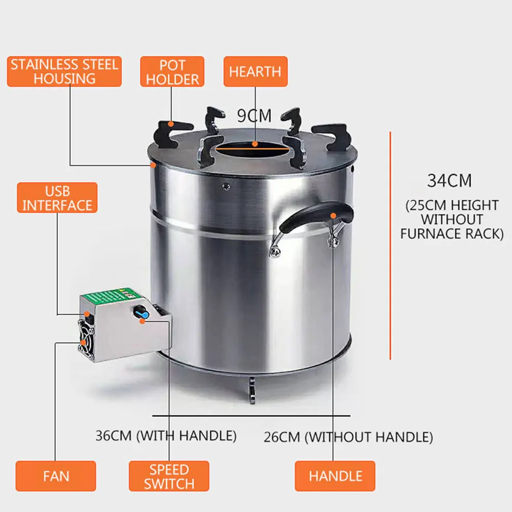 Fornello da campeggio versione 2025 Fornello da esterno Piano cottura Fornello a legna da ardere in acciaio inossidabile piano cottura