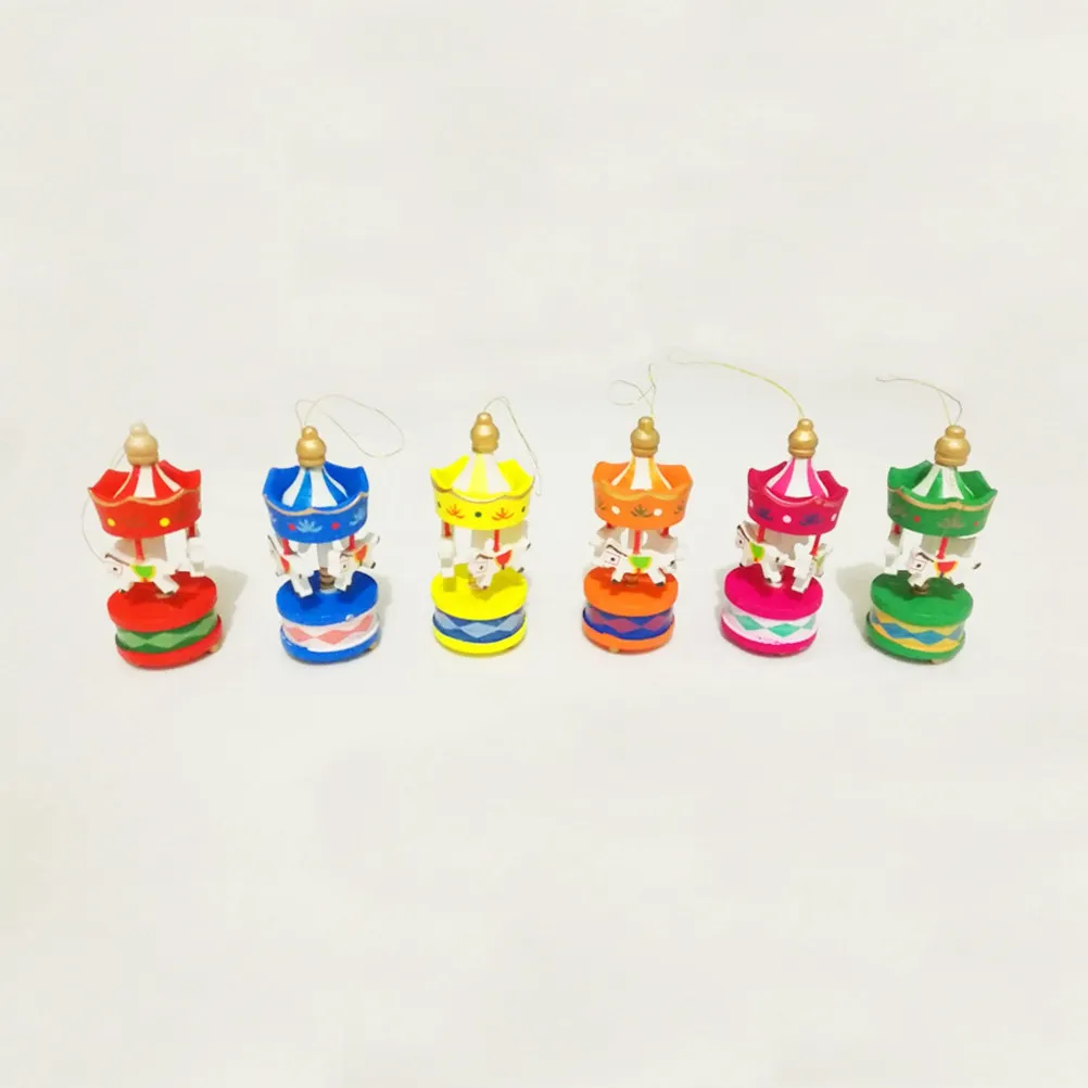 6Pcs Handcrafted Pine Carousel Horse Ornament Beautiful Cute Design Christmas Souvenir Birthday Gift Home Office Decor Romantic