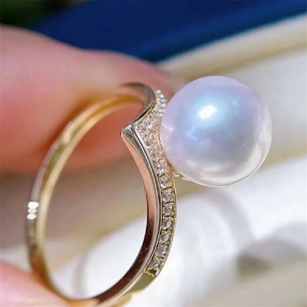 S925 Silver V-shaped Minimalist Pearl Ring Ring Ring with Adjustable 7-8mm