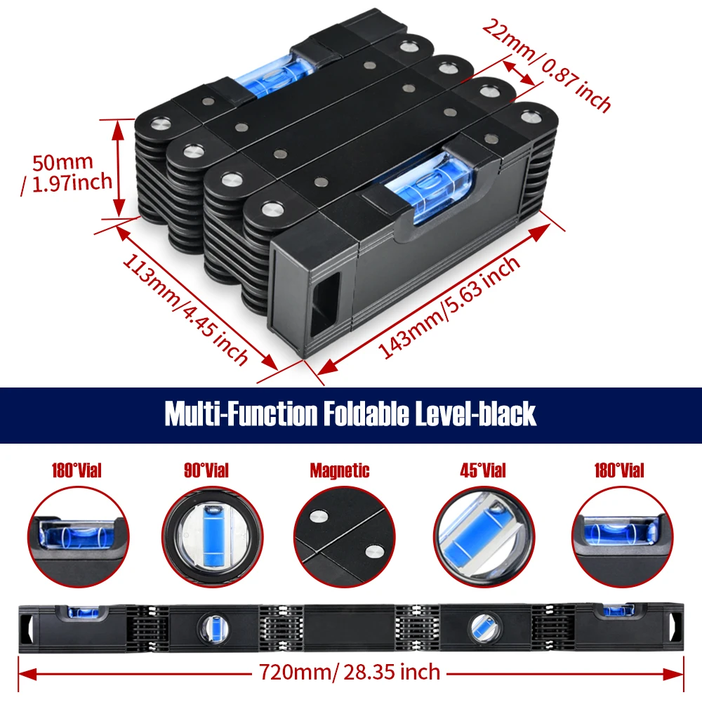 Magnetic Level Tool Foldable Level Ruler Precise Protractor Mini Spirit Leveler Angle Finder Construction Woodworking Measure